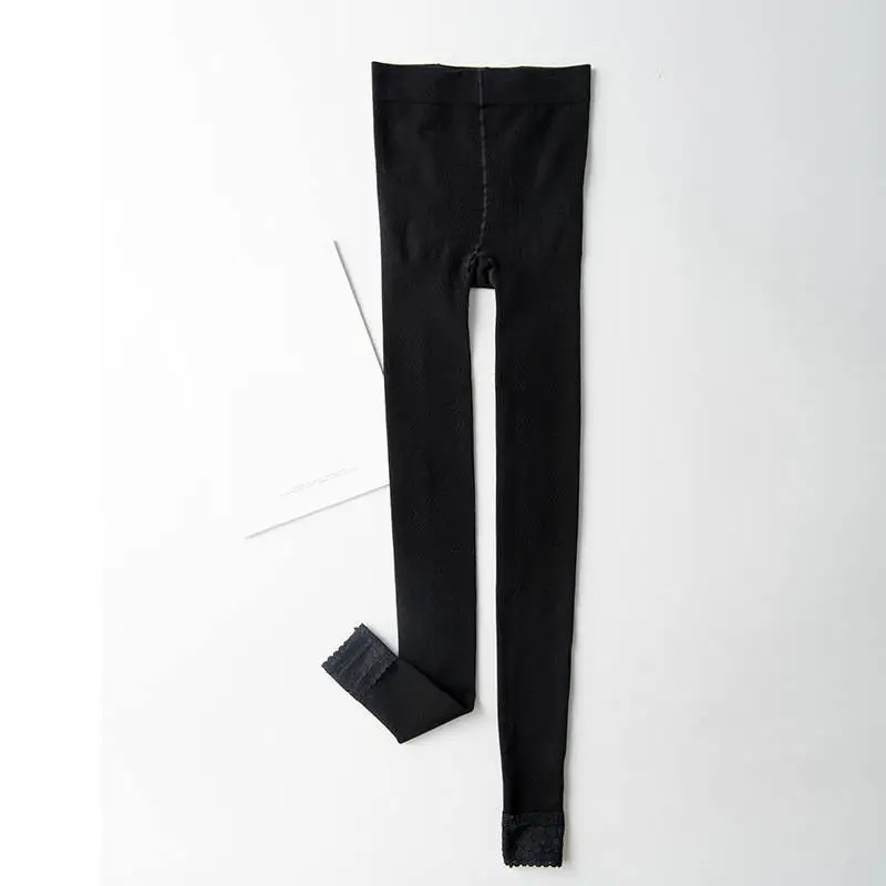 Plus Velvet Thicken Vertical Stripes Lace Stitching Leggings Women Autumn Winter Pants Stretch High Waist Cotton Leggings C6771