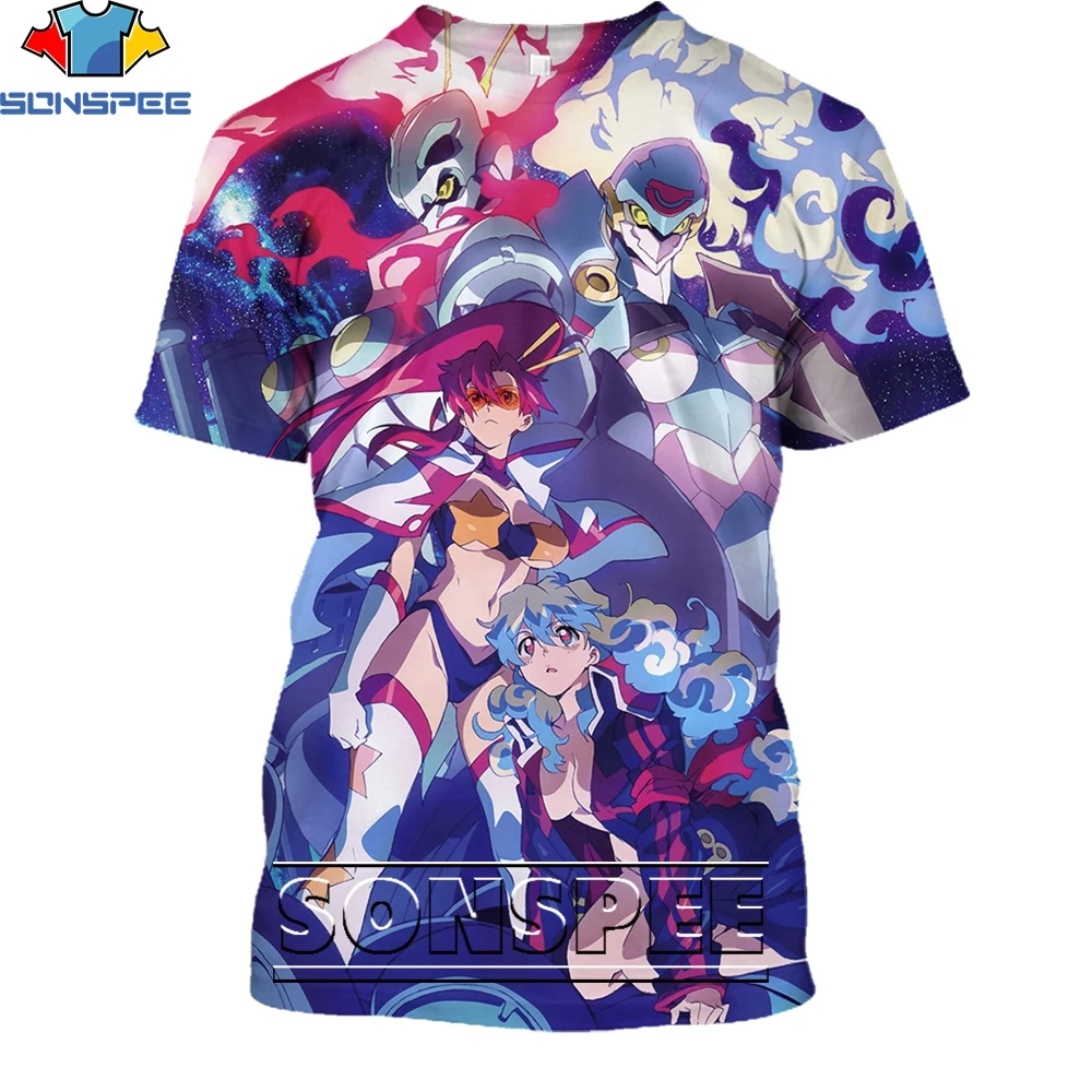 SONSPEE 3D Printing Gurren Lagann Cartoon Anime T-shirt Fashion Casual Loose Round Neck Men/Women Science Fiction Trend Harajuku