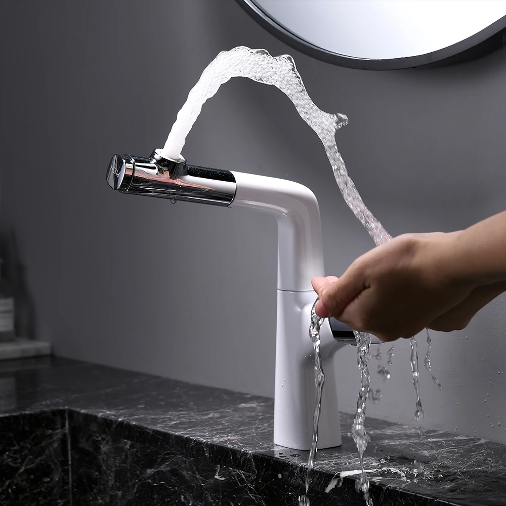 

SKOWLL Bathroom Sink Faucet Pull Out Sprayer Lavatory Pull Down Vanity Sink Faucet Single Handle 1 Hole Bathroom Faucet