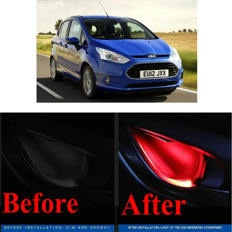 

4pc CF style stickers on cars interior inside door handle atmosphere lamp for ford B-MAX C-MAX COURIER Box FUSION GALAXY GRAND