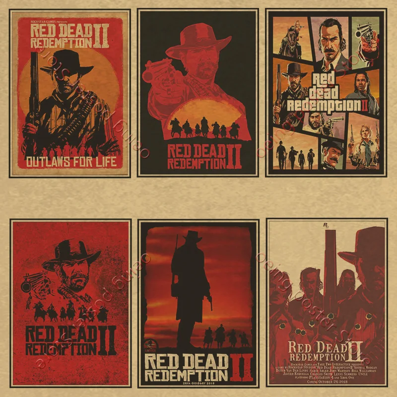 Red Dead Redemption 2 Game Poster Home Decor 40x60cm Retro Big KraftpaperStyle Wall Posters Vintage Internet Cafe Bar Decoration