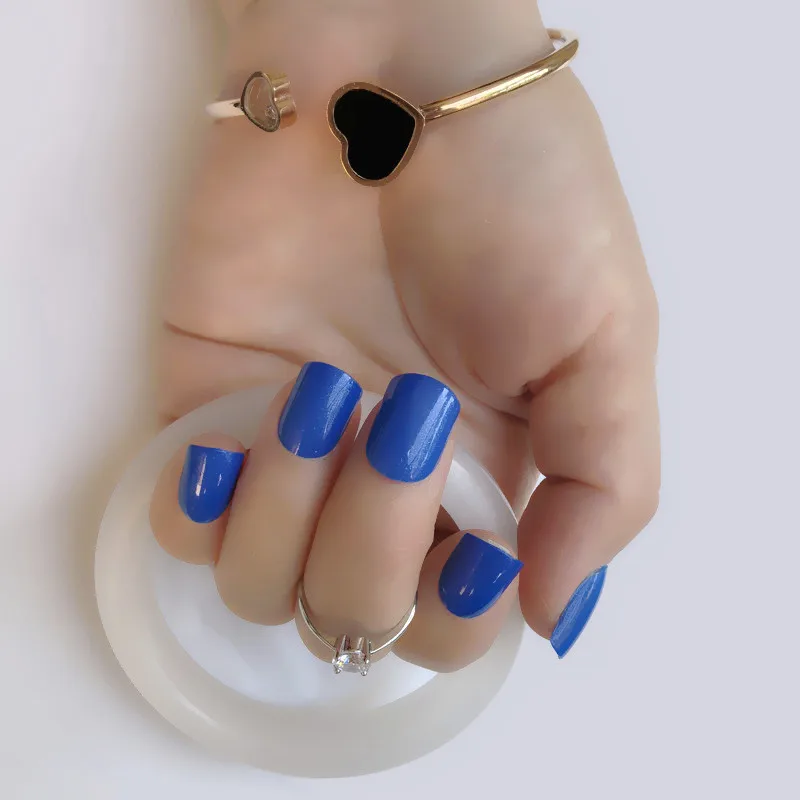 Candy Macaron Color False Toenails Press On Nails For Girls 24pcs Sapphire Blue Acrylic Fake Toenails Square Toenails