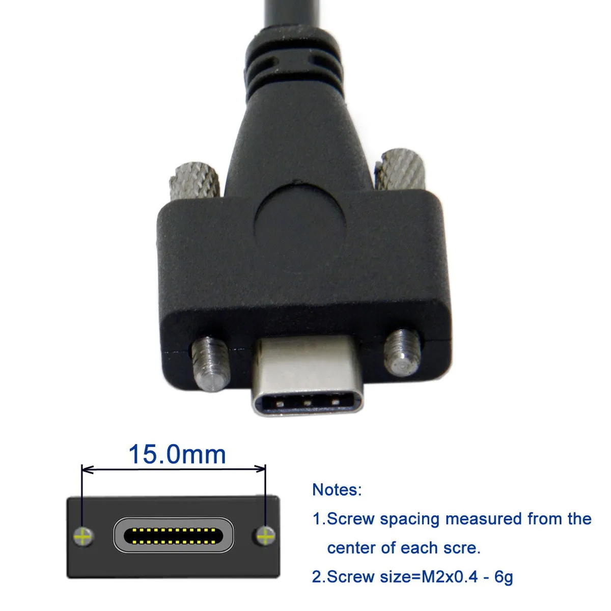 USB 3.1 Type-C Dual M2 Screws Locking to Locking USB-C 10Gbps Data Cable Panel Mount Type
