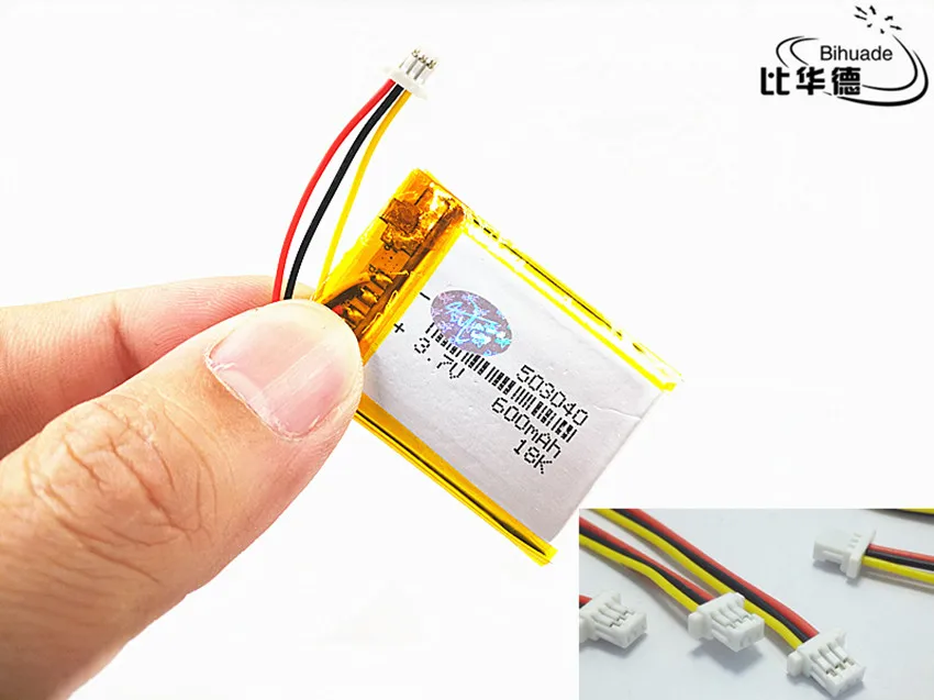 JST PH 1.0mm 3 pin 3.7 V, 600mAH 503040, polimerowa bateria litowo-jonowa/akumulator litowo-jonowy do tablet pc BANK, GPS, mp3, mp4