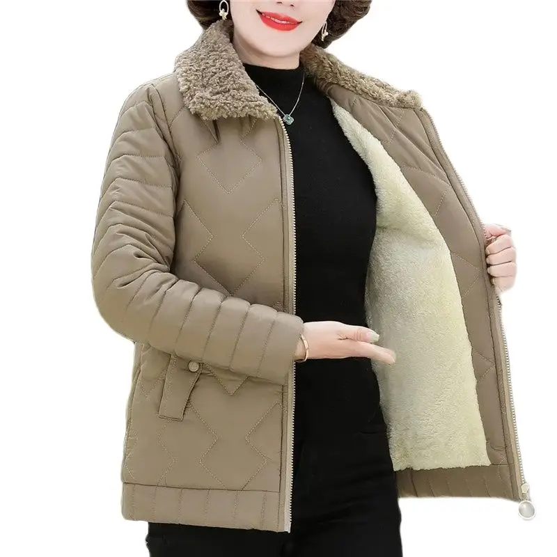 

Mother Cotton Add Fleece Thicken Middle-Aged Winter Clothes Women Cotton-Padded Jacket Elder Autumn Winter Ladies Jacket