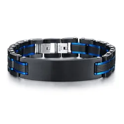 Vantage Custom Mens Bracelet Heavy Punk Stainless Steel Blue Black Free Engraving Father's DAD Gifts Pulseira Masculina