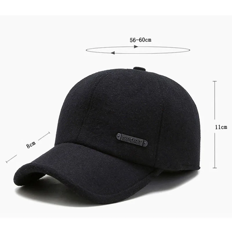 Autumn Winter Warm Windproof Baseball Cap For Men Solid Dad Hat With Earmuffs Male Plus Velvet Thickened Ear Protection Bone L38