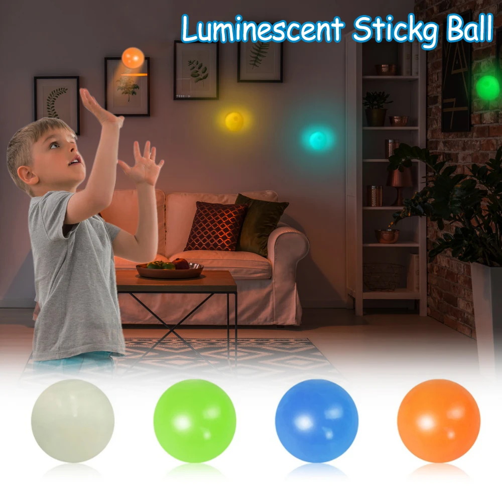 45/65mm Sticky Wall Ball Stress Relief Ceiling Balls Soft TPR Kids Decompression Toy Tossing Squash Ball Luminous Target Ball