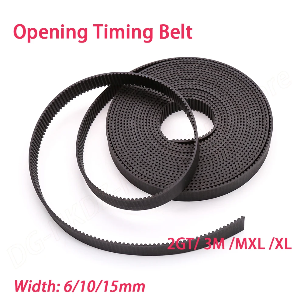 2GT 3M MXL XL Opening Timing Belt Black Rubber Width 6/10/15mm Constant Speed Ratio No Slip High Transmission Efficiency