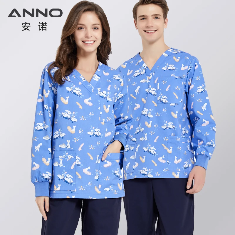 ANNO-conjunto de top y pantalón para Hospital, uniforme de enfermería de manga larga opcional, suministros de clínica Dental, ropa de enfermera,