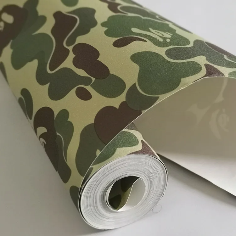 Papel tapiz con diseño de camuflaje japonés para decoración de dormitorio, tapiz de estilo hip hop europeo con pegamento, para tienda de ropa y