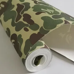 Papel tapiz con diseño de camuflaje japonés para decoración de dormitorio, tapiz de estilo hip hop europeo con pegamento, para tienda de ropa y dormitorio universitario