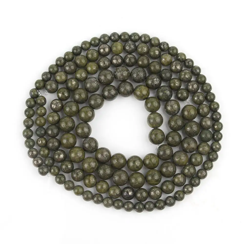 Natural Stone Green Iron Pyrite Mineral Beads Round Loose Spacer Beads For Jewelry Making Diy Bracelet Accessories 15” 6/8/10mm