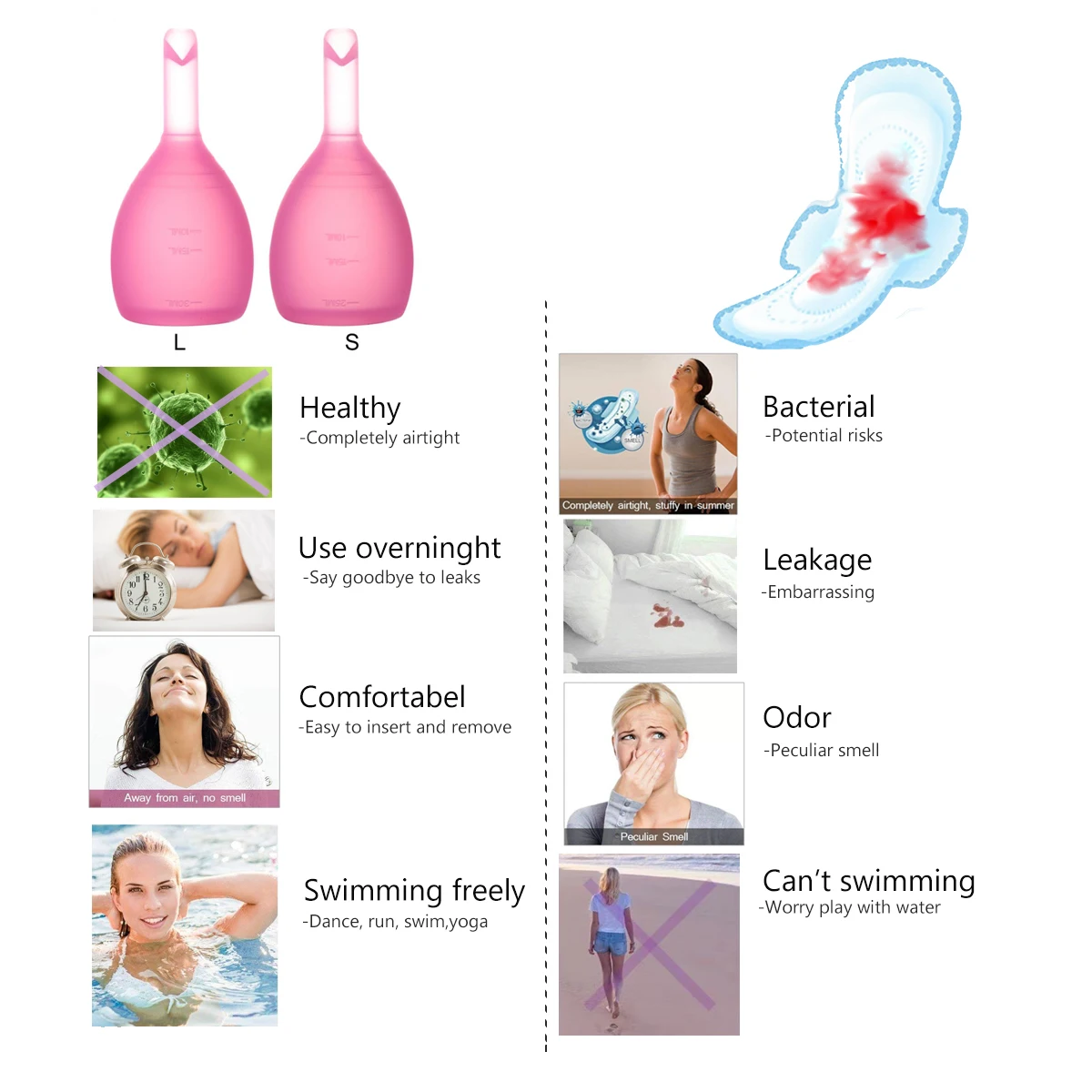 Feminine Hygiene Menstrual Cup Valve Reusable 100% Medical Grade Silicone Lady Menstruation Discharge Valve Menstrual Cup eco