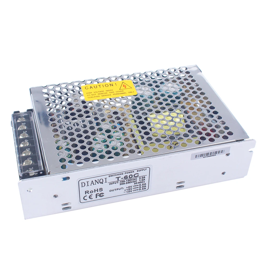 DIANQI Triple output Switching power supply 60w 5V 12V 15V power suply T-60 ac dc converter adjustable