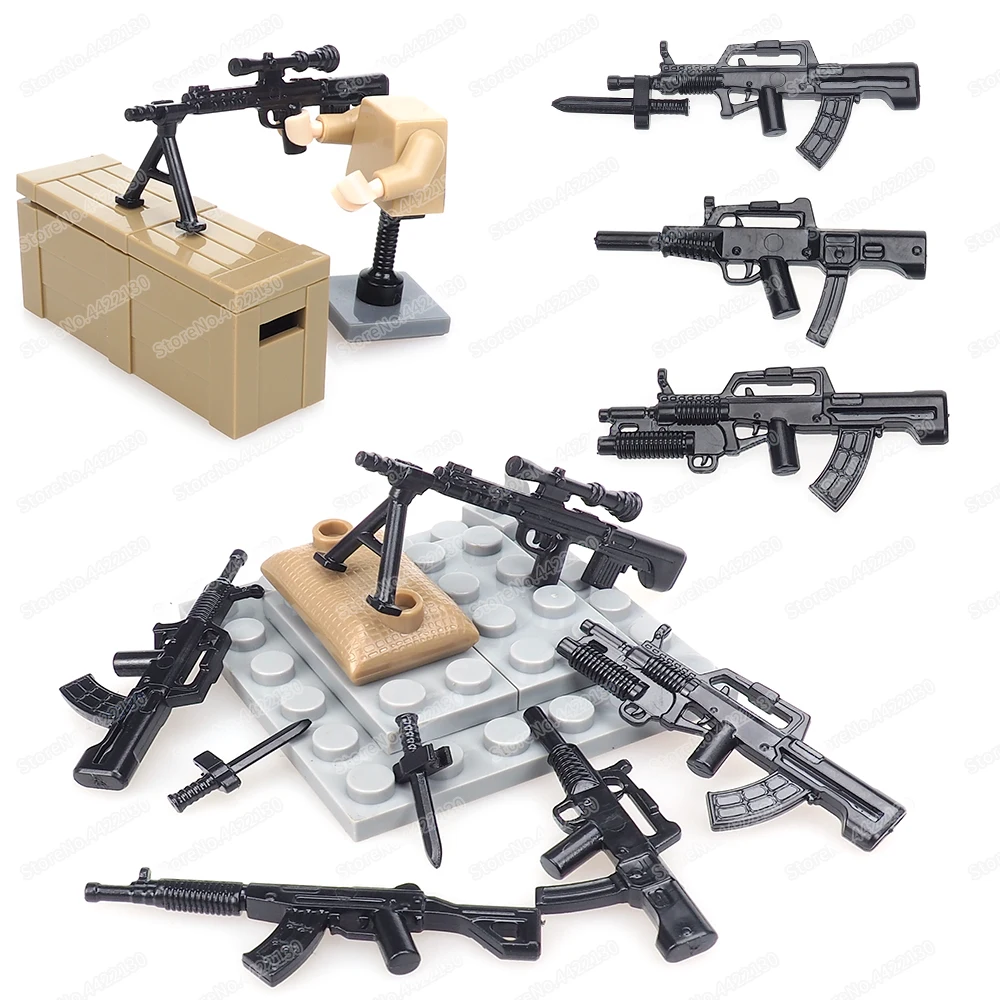 Military Modern Weapons Sniper Charge Automatic Rifle Building Block Moc Army Figures Force Equipment Model Child Gifts Boy Toys