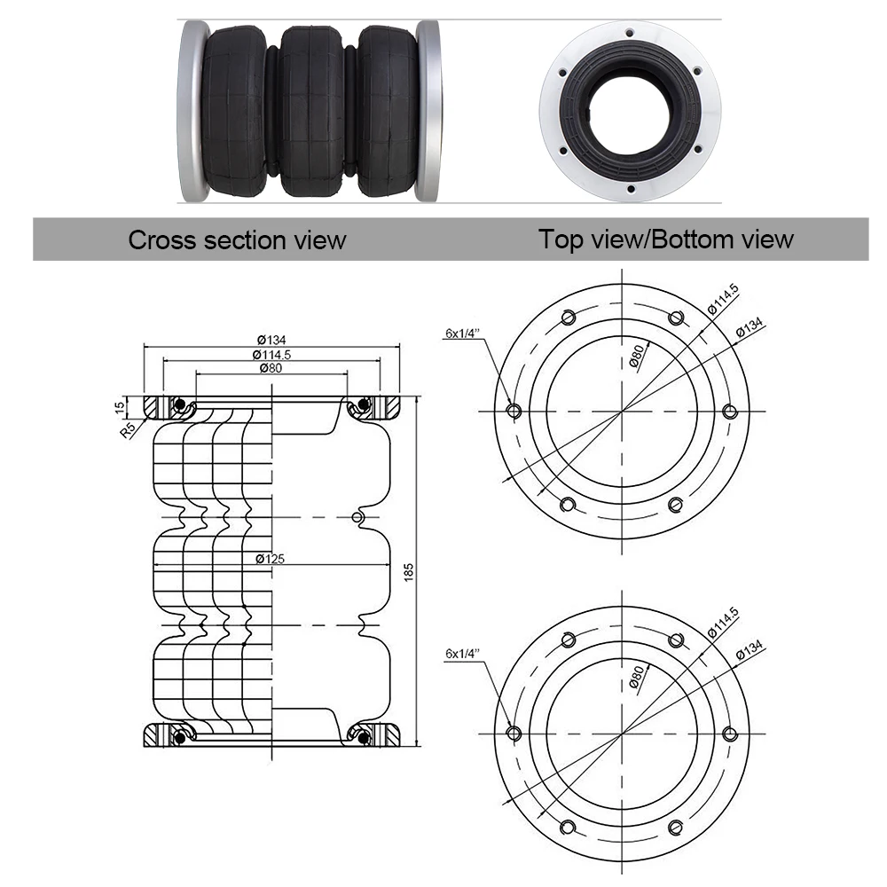 4PCS Universal 3S2300F& 2E6X6 Air Suspension Kit Bag Pneumatic Shock Absorber With Aluminium Flange