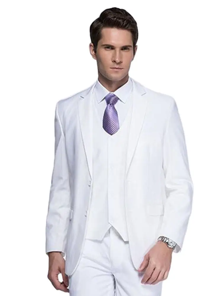 

3pc Groomsmen Notch Lapel Men'S Suits Tuxedo White Wedding Suits Slim Fit Man Tailor-Made Blazer Trousers(Jacket+Pants+Vest+Tie)