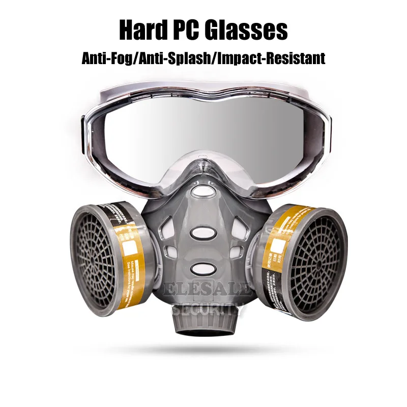 Creative 2-In-1 Gas Mask With Safety Goggles Reusable Respirator Dual Filters For Painting Spraying Full Face Protection