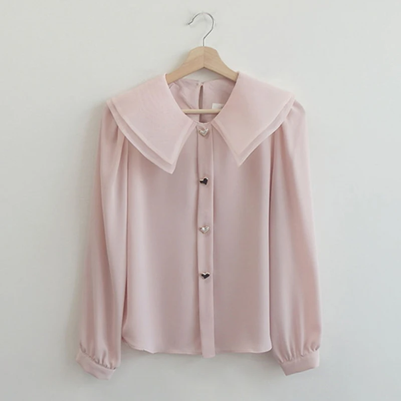 BL3252 New 2023 Spring Summer Women\'s Blouses Fashionable Elegant Office Buttons Oversized Korean Style Wild Pink Shirts Tops