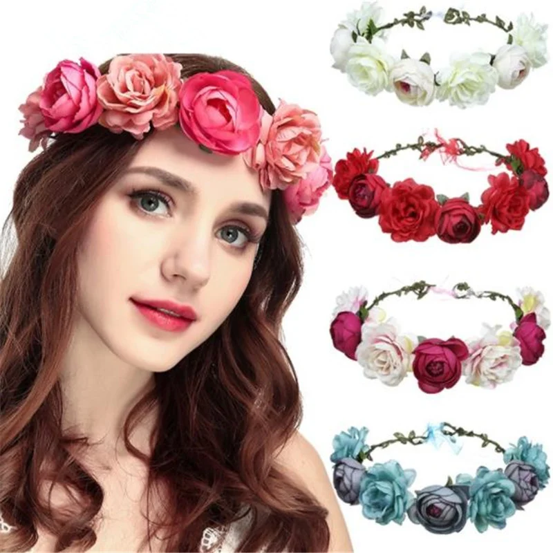 Lady Girl Sweet Princess Wedding Flower Headband Boho Headwear Children Headbands Bride Wreath Beach Garland Hair Accessories