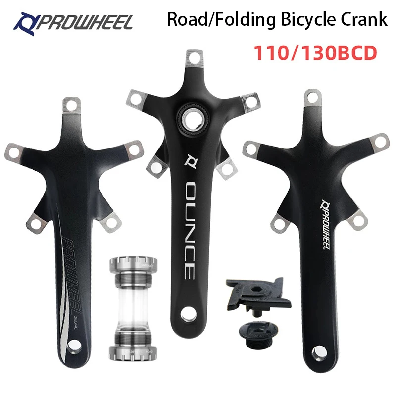 PROWHEEL Road Bicycle Crankset 110/130BCD 170/ 172.5mm Crank with BB Bottom Bracket Aluminum Alloy Cranks Folding Bicycle Cranks