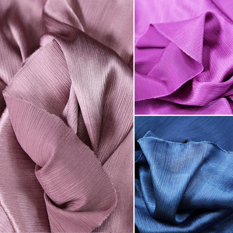 3/5/10m Shiny Crinkle Crepe Silky Satin Fabric Material for Sewing Women Clothes Dress Shirt,White,Pink,Blue,Green,Red By Meter