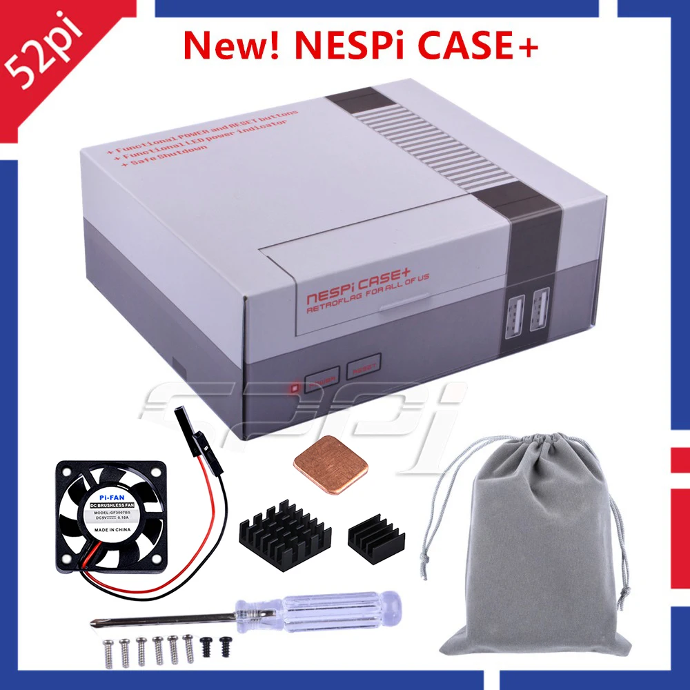 

52Pi Original New Version NESPI Case+ Plus Retroflag Kit Functional POWER Button with Safe Shutdown for Raspberry Pi 3 B+ /3/2B