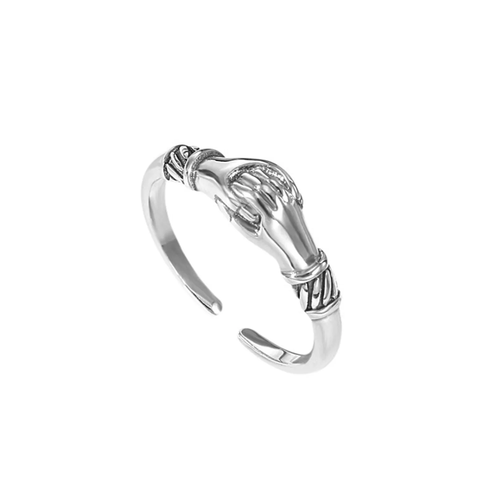 Fede Gimmel Ring Classic Wedding Band Engagement Jewelry Hands Clasped in Faith Sterling 925 Silver Retro Roman Italian Style