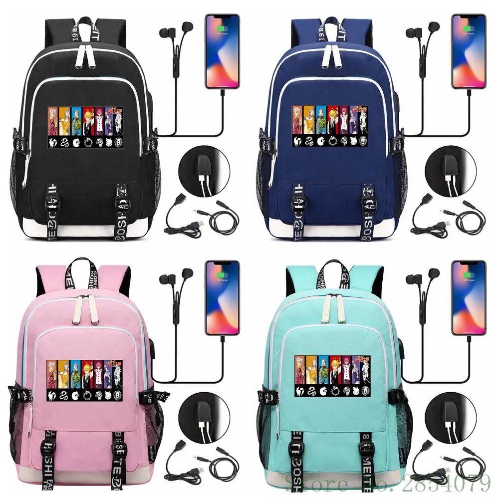 

The Seven Deadly Sins USB Backpack Laptop Bags Fashion Men Women Outdoor Travel Shoulder Bags Boys Girls Schoolbag Bookbag