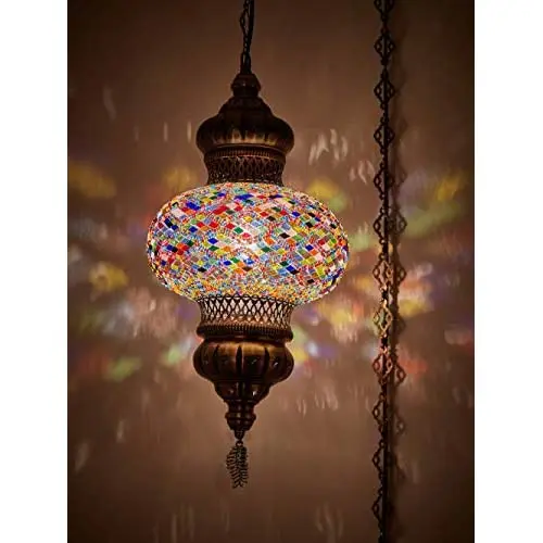 (8 Colors) laModaHome-Wall PlugIn XL Light-English Moroccan Mosaic PLUGIN Ceiling Hanging Tiffany Pendant Light Fixture Lamp