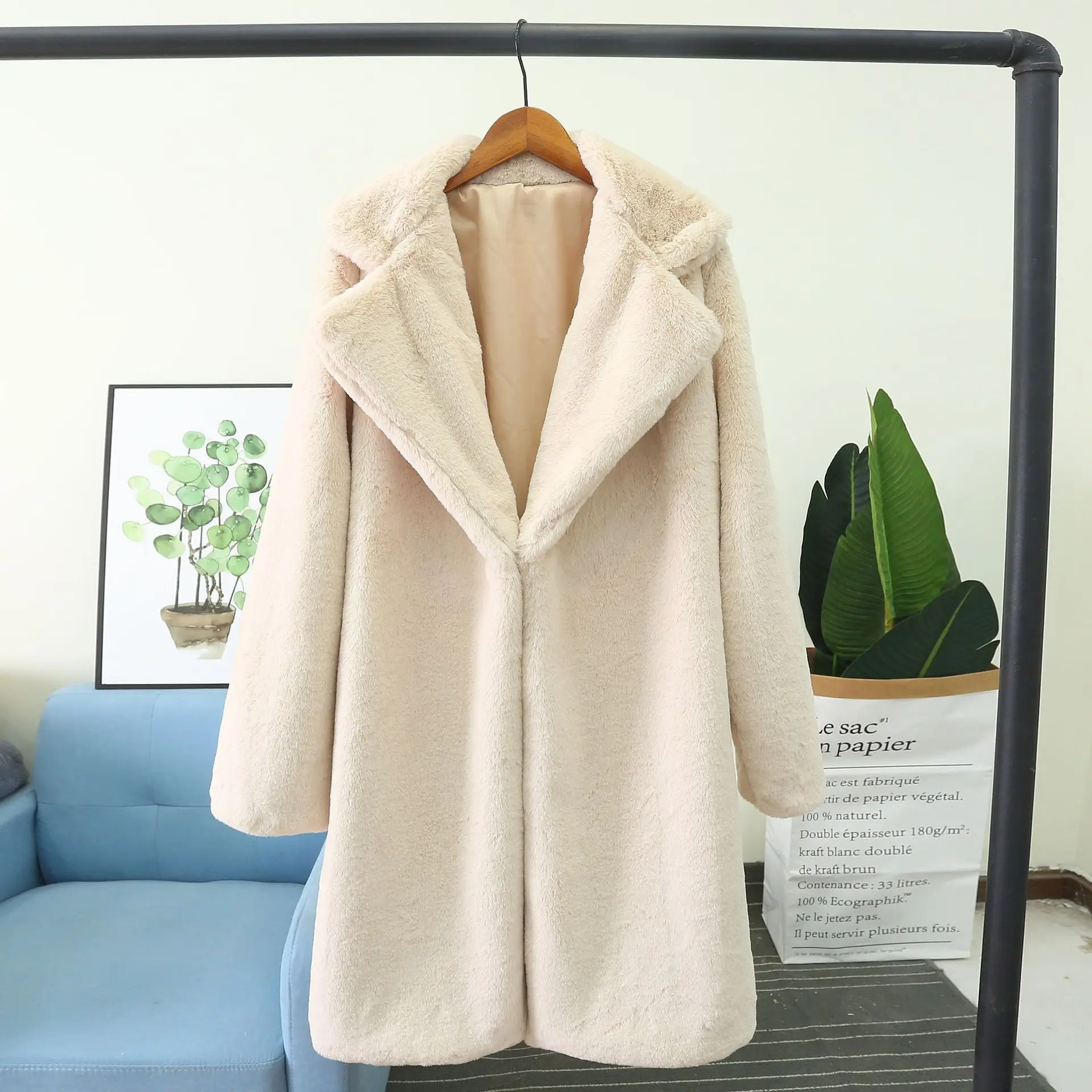 Imitation Fur Coat for Women, Casual Loose Coat, Turn-down Collar, Keep Warm, Artificial Fur, New Fashion, Autumn and Winter