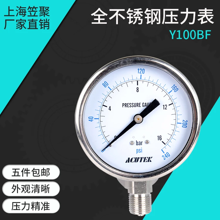 Stainless steel pressure gauge Original export Y100BF 16bar G1/2B Material 316L Steam pressure gauge