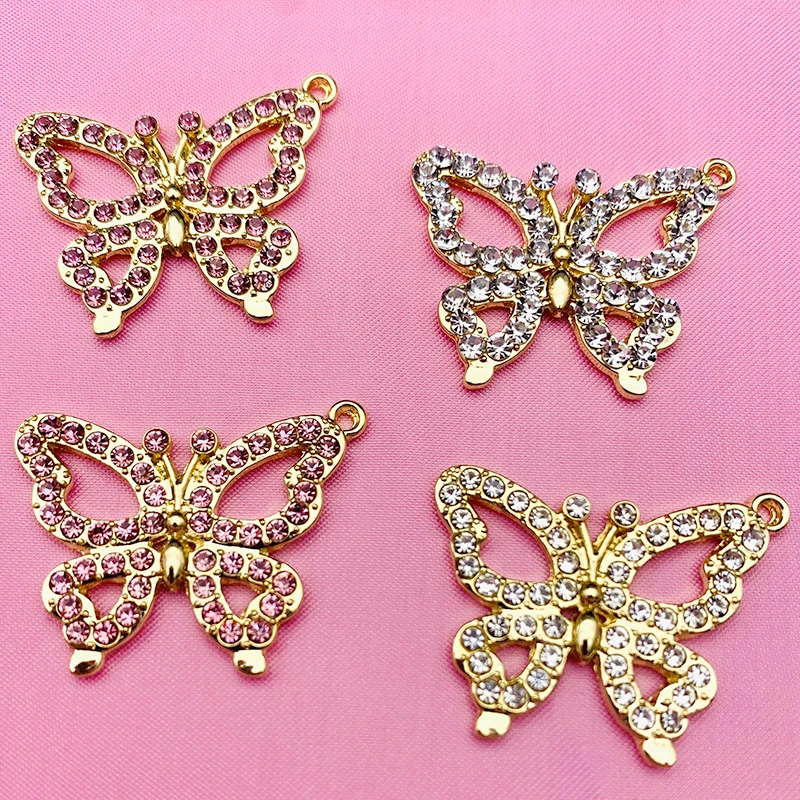 2Pcs/set New Shiny Butterfly Rhinestone Charms Gold Silver Color Hollow Animal Jewelry Accessories Making DIY Earrings Necklaces