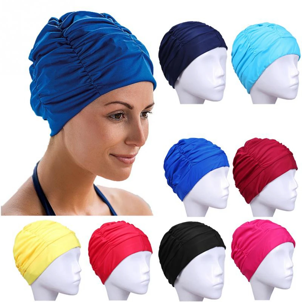 1pc nowy Nylon Turban nurkowanie kapelusz dorosłych czepki kąpielowe mężczyźni kobiety długie włosy wodoodporny basen kapelusze kąpielowe ucha chronić elastyczne