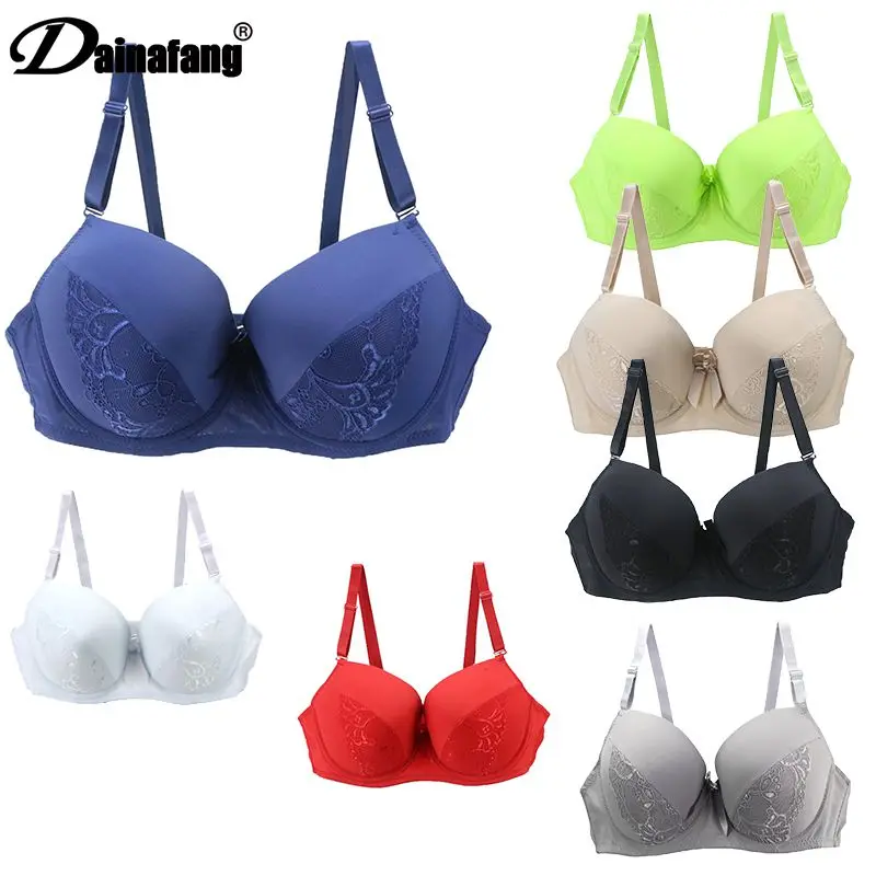 DaiNaFang Seksowny biustonosz dla dużych piersi Plus Size Intimates Duży rozmiar CDE Cup Kwiatowy wzór Bez podszewki Push Up Zdrowy biustonosz