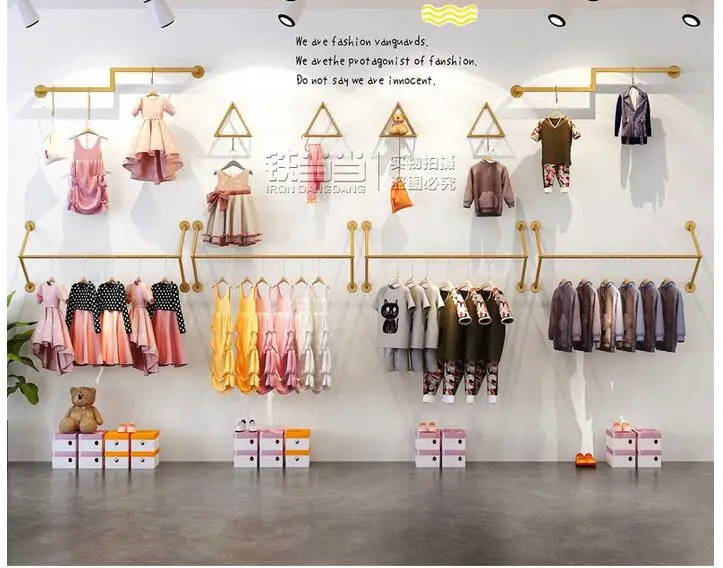 Children's wear store display rack simple wall-mounted gold display rack combination wall iron hangers clothing store shelves