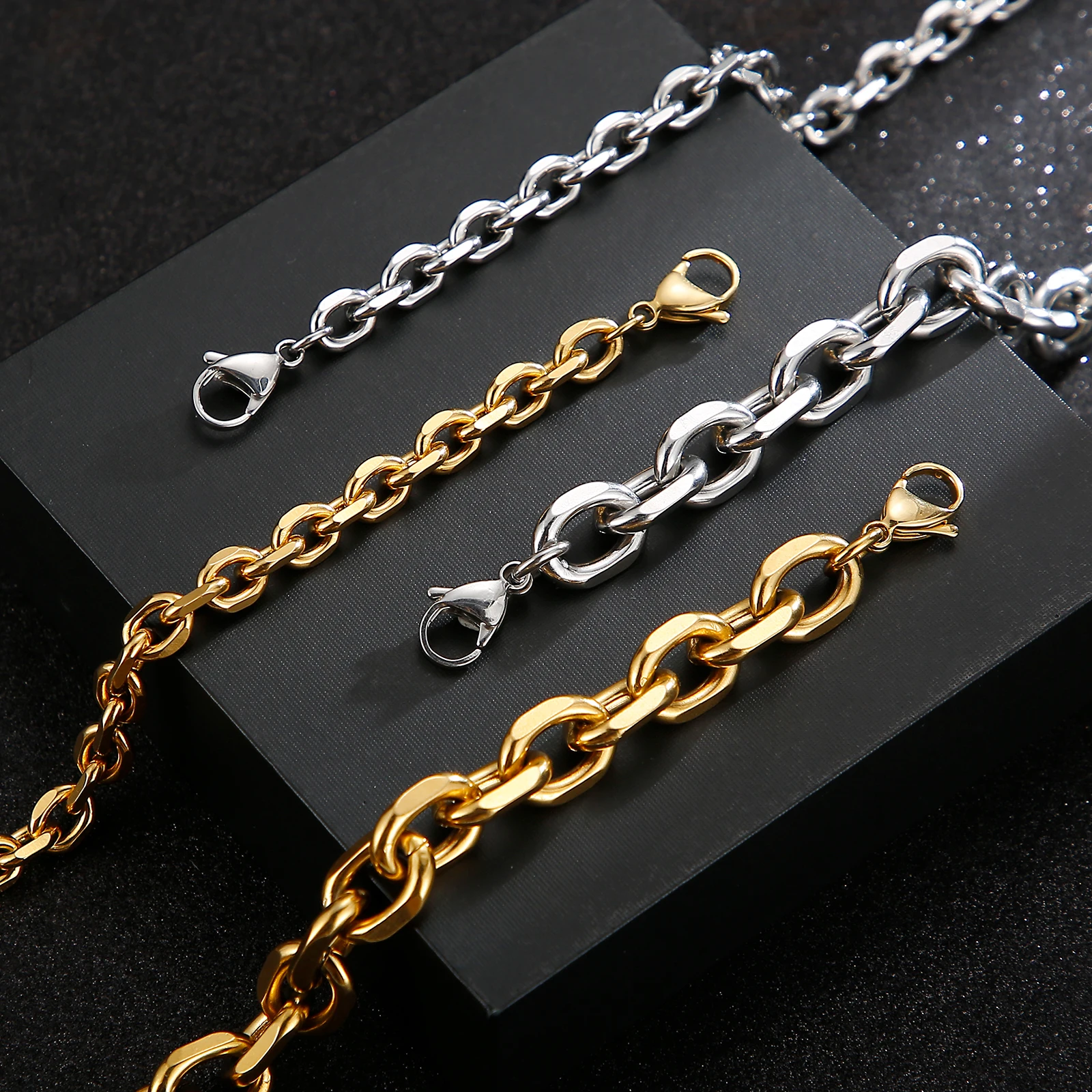 Kalen Gold/Silver Color O-Chain Geometric Stitching Necklace Men\'s Stainless Steel Jewelry Wholesale