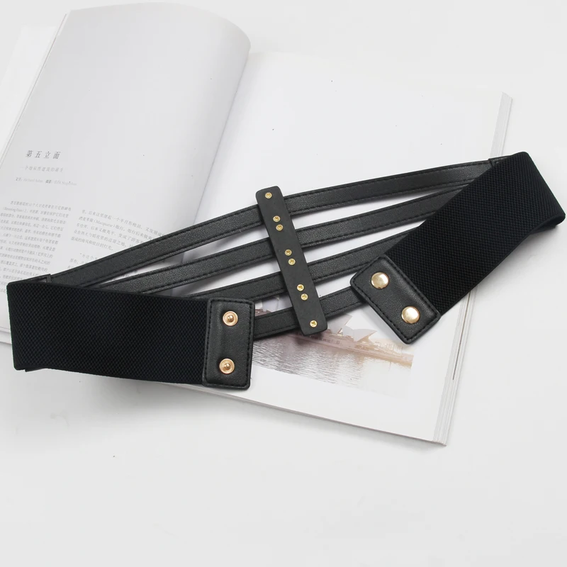 Ceinture large en cuir PU pour femmes, accessoire de mode, élastique, ajouré, Corsets pour robe, R740