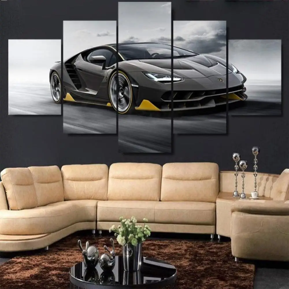 

5 Panel Supercar Black Sports Car HD Canvas Posters Wall Art Pictures Paintings Accessories Home Decor Living Room Decoration