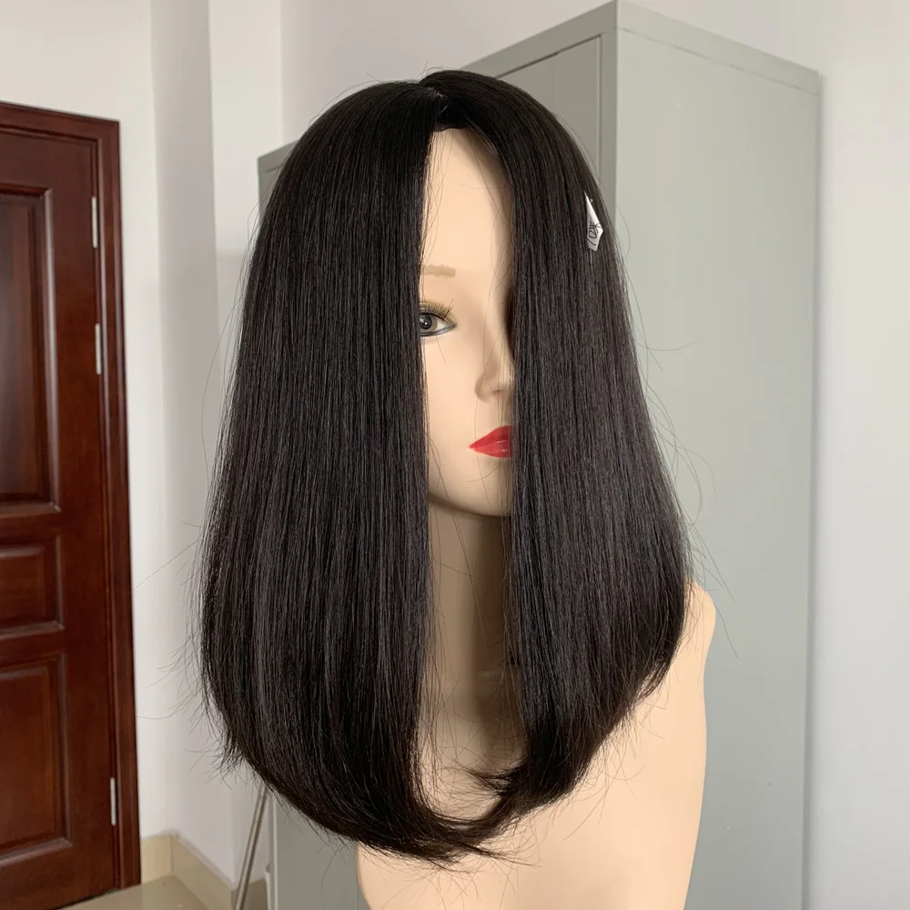 

Silk top Kosher wig 12 inch Soft Silky European Virgin bob wig natural black color skin top Jewish wig 20 inches Free Shipping