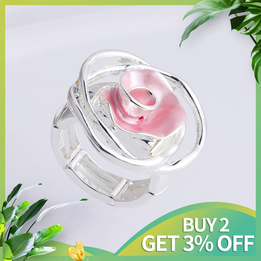 MeiceM Classic Rose Flower Shape Rings for Women Enamel Steel Anillo 2021 New Fashion Color Jewelry Women\'s Gift Wholesale Party