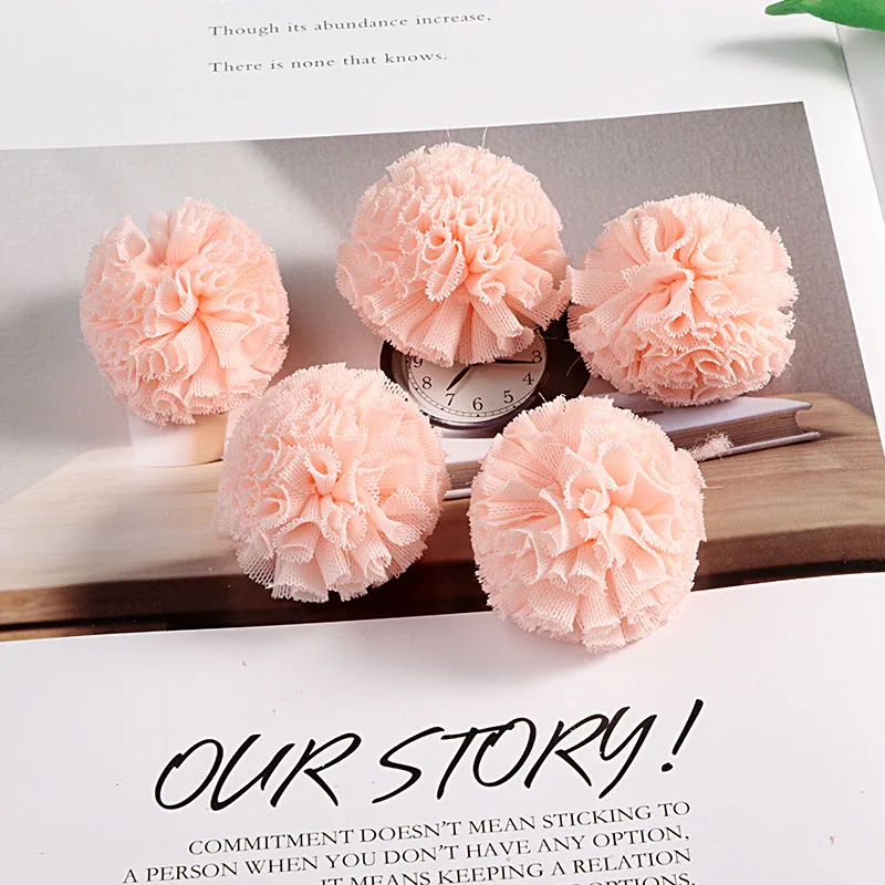 10 pz/lotto 40mm palla di pizzo fai da te garza fiore elastico pompon mestiere peluche ciondolo a rete per capelli testa abito da sposa cucire