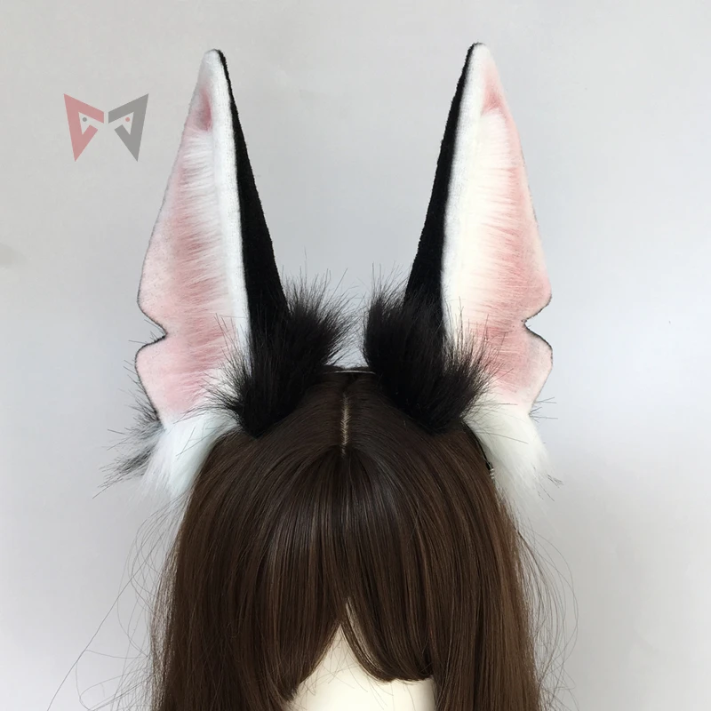 Nova faixa de cabelo artesanal original da fera anbis lobo orelhas preto e branco, arco de cabelo acessórios para fantasia cosplay