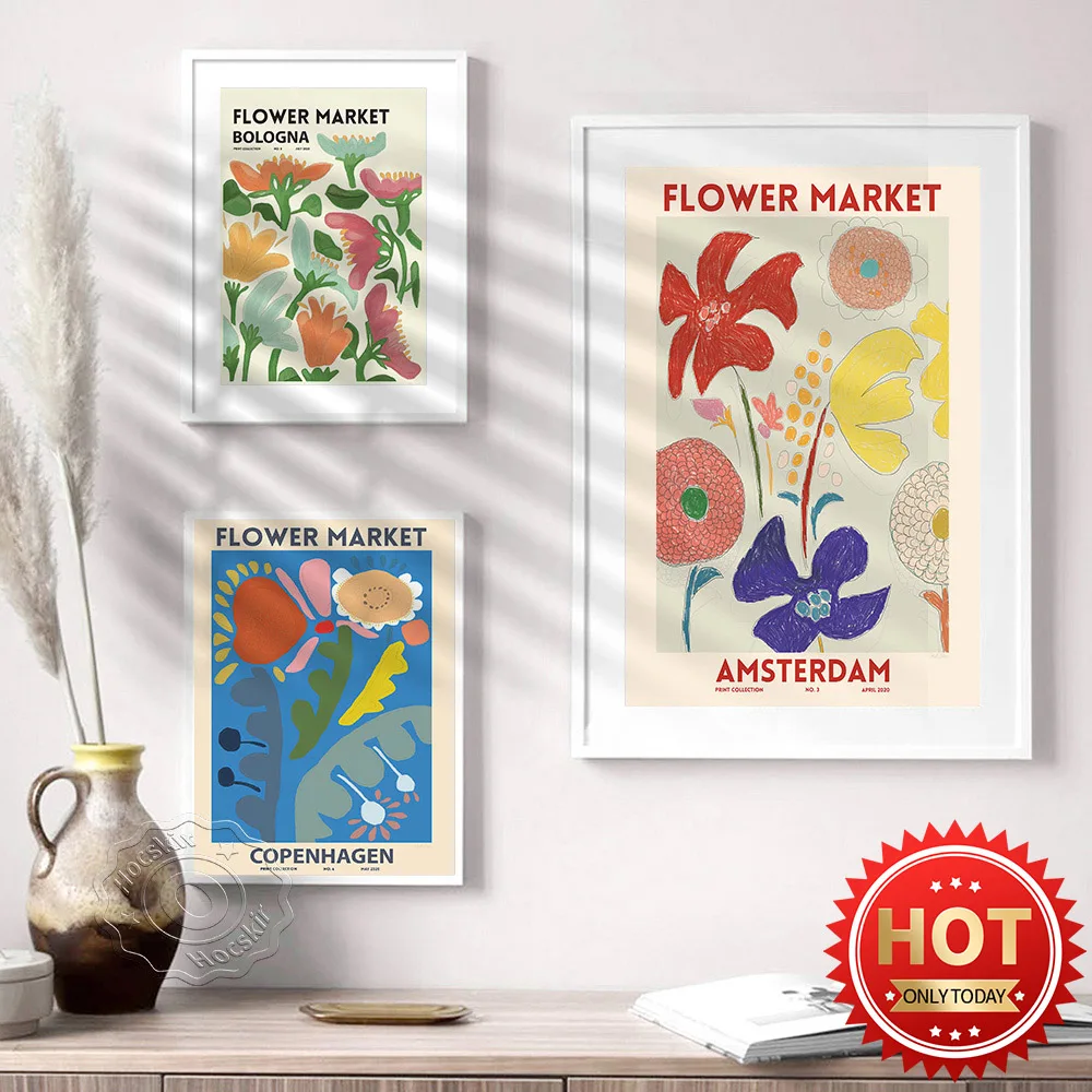 

Amsterdam Bologna Copenhagen Honolulu Flower Market Art Poster, Astrid Wilson Flower Market Series Graphics Prints, Home Decor