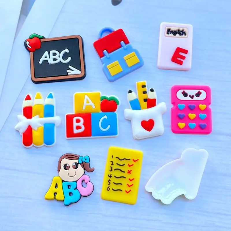 10/20pcs Cute Mini Cartoon Stationery Series PVC Flexible Glue Flat Back DIY Scrapbook Embellishment Phone Craft Decoration J83