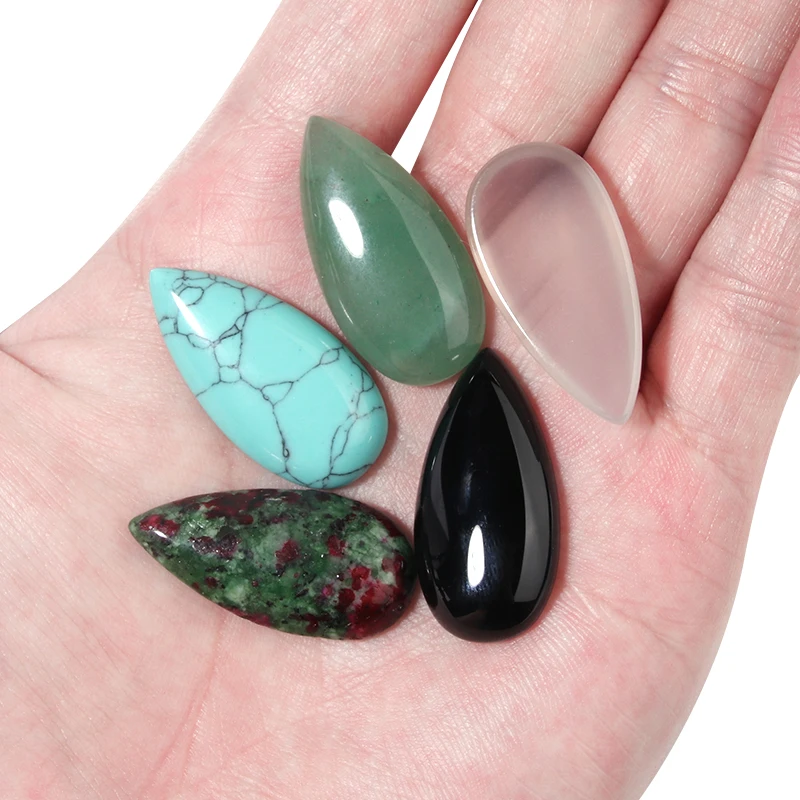 2pcs Natural Stone 15x30mm Water-dropped Shape Flatback Blank Setting Cabochon For DIY Jewelry Making Pendant Accessories