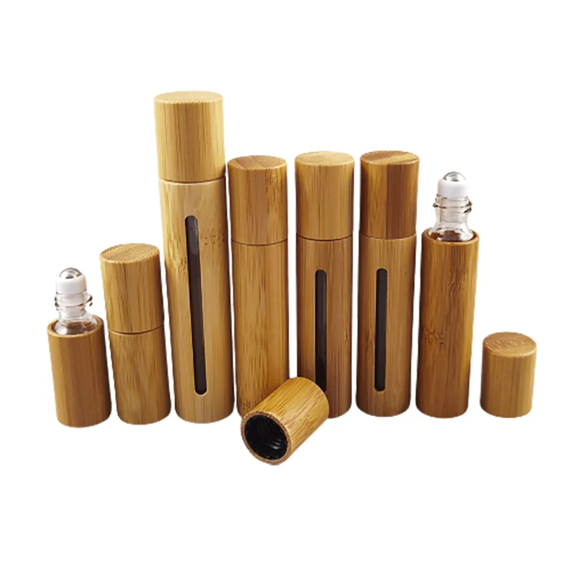 200 x 3ml 5ml 10ml Bamboo Glass Essential Oil Roll On Bottles 10cc 1/3oz Roller Ball Glass Containers  Roll-on Packaging