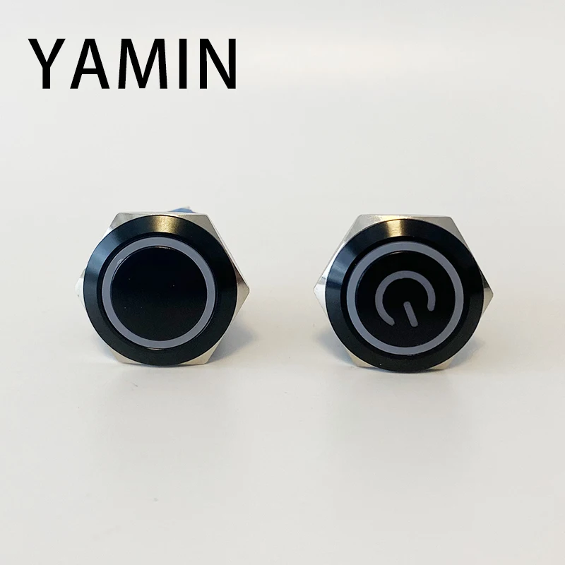 12/16/19/22mm Momentary Reset Latching Lock Black Shell Metal Push Button Switch Waterproof LED Light Flat Round 6V 12V 220V