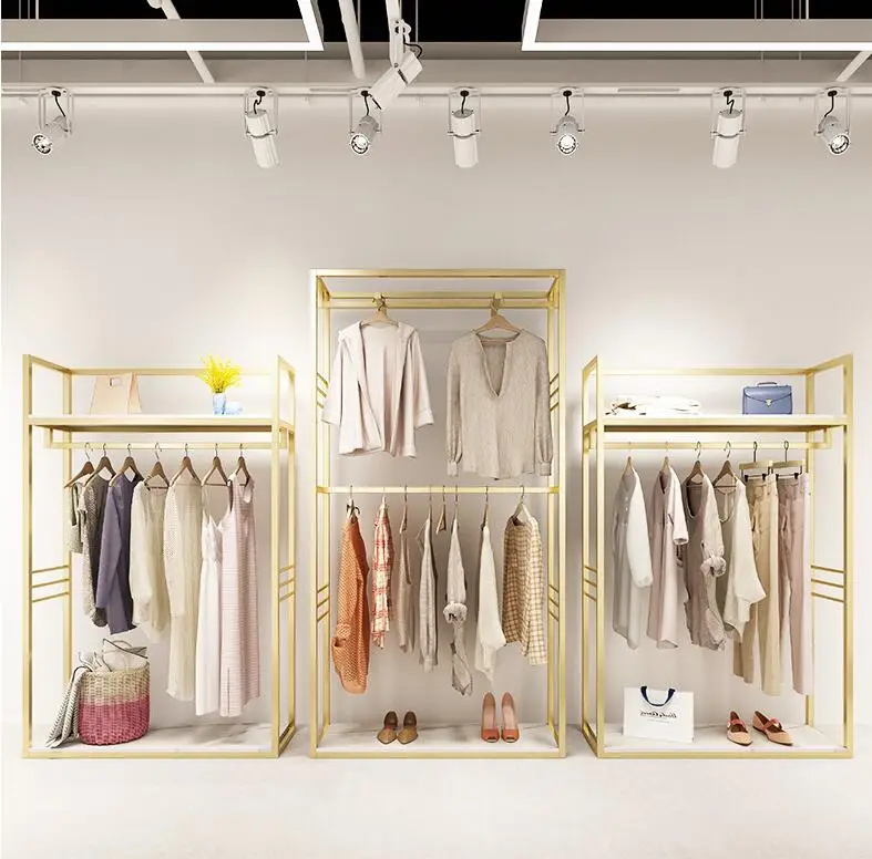 Clothing store display racks floor-standing women's nano gold display shelves double-layer high cabinets hanging racks